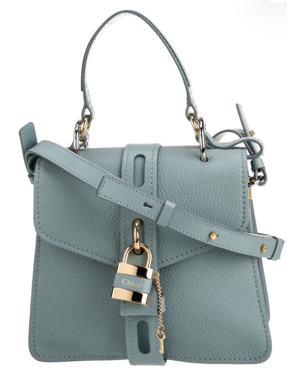 Chloe aby day small shoulder handbag light blue leather gold tone padlock & key